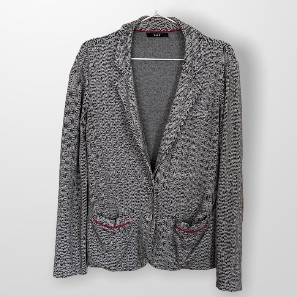 Soft Knit Tart Blazer Size M Black & White Chevron
